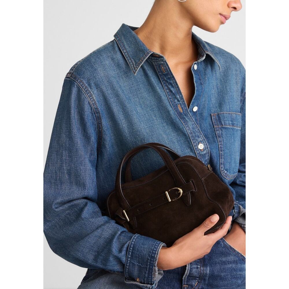 Madewell Belted Suede Leather Mini Crossbody Bag New Satchel Dark Carob - Picture 9 of 10